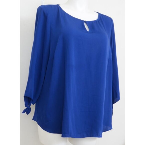 Talbots PLUS Size 2X Royal Blue 3/4 Knotted Sleeve Keyhole Blouse Top Office - Picture 3 of 9